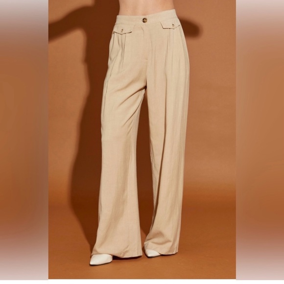 Women's Beige Wide-Leg Pants - Picture 1 of 3